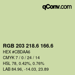 カラーコード: RGB 203 218.6 166.6 | qconv.com