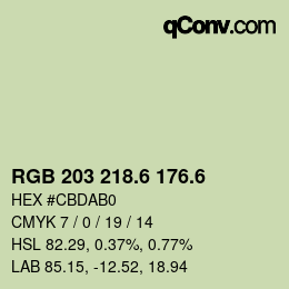 カラーコード: RGB 203 218.6 176.6 | qconv.com