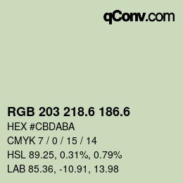 カラーコード: RGB 203 218.6 186.6 | qconv.com