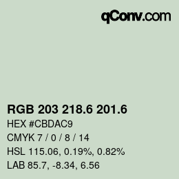 カラーコード: RGB 203 218.6 201.6 | qconv.com