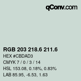 カラーコード: RGB 203 218.6 211.6 | qconv.com