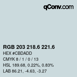 カラーコード: RGB 203 218.6 221.6 | qconv.com