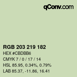 カラーコード: RGB 203 219 182 | qconv.com