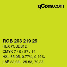 Color code: RGB 203 219 29 | qconv.com