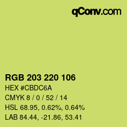 Color code: RGB 203 220 106 | qconv.com