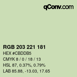 Color code: RGB 203 221 181 | qconv.com