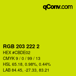 Color code: RGB 203 222 2 | qconv.com