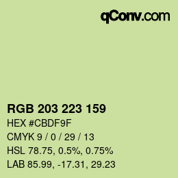 カラーコード: RGB 203 223 159 | qconv.com