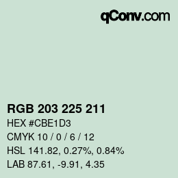 Color code: RGB 203 225 211 | qconv.com