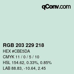 Color code: RGB 203 229 218 | qconv.com