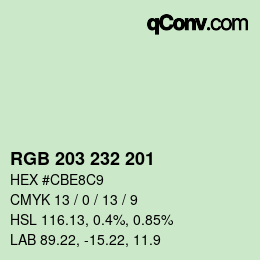 Color code: RGB 203 232 201 | qconv.com