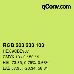 Color code: RGB 203 233 103 | qconv.com