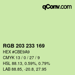 Color code: RGB 203 233 169 | qconv.com
