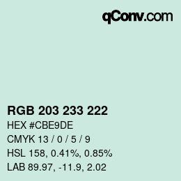 Color code: RGB 203 233 222 | qconv.com