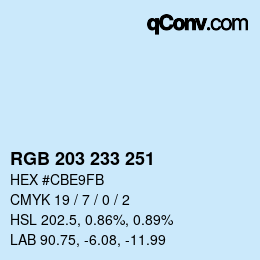 Color code: RGB 203 233 251 | qconv.com