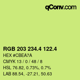 カラーコード: RGB 203 234.4 122.4 | qconv.com