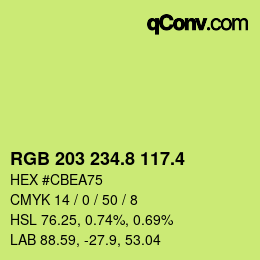カラーコード: RGB 203 234.8 117.4 | qconv.com