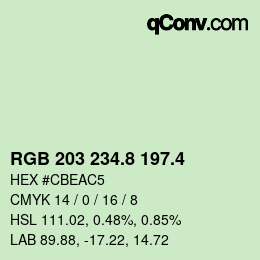 カラーコード: RGB 203 234.8 197.4 | qconv.com