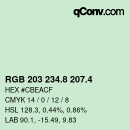 カラーコード: RGB 203 234.8 207.4 | qconv.com
