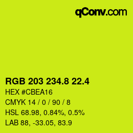 カラーコード: RGB 203 234.8 22.4 | qconv.com