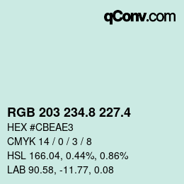 カラーコード: RGB 203 234.8 227.4 | qconv.com