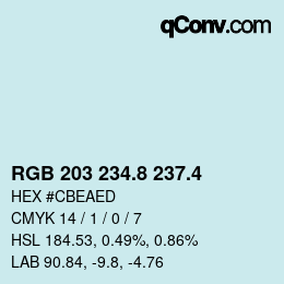 カラーコード: RGB 203 234.8 237.4 | qconv.com
