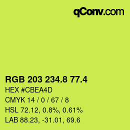 カラーコード: RGB 203 234.8 77.4 | qconv.com