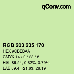 颜色代码: RGB 203 235 170 | qconv.com