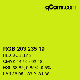 カラーコード: RGB 203 235 19 | qconv.com