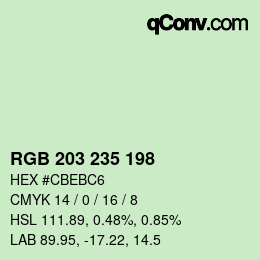 Color code: RGB 203 235 198 | qconv.com