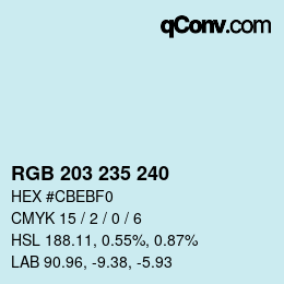 Código de color: RGB 203 235 240 | qconv.com