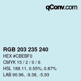 颜色代码: RGB 203 235 240 | qconv.com
