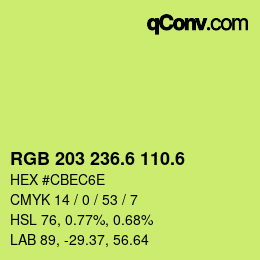 カラーコード: RGB 203 236.6 110.6 | qconv.com