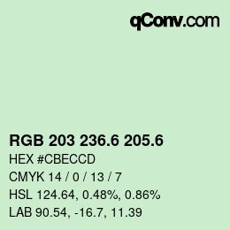 カラーコード: RGB 203 236.6 205.6 | qconv.com