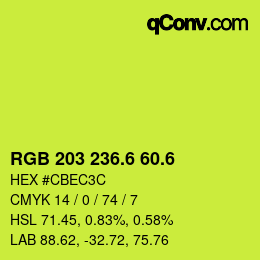 カラーコード: RGB 203 236.6 60.6 | qconv.com