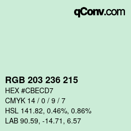 カラーコード: RGB 203 236 215 | qconv.com