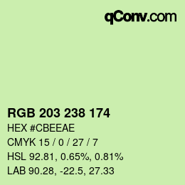 カラーコード: RGB 203 238 174 | qconv.com
