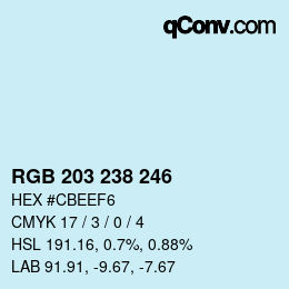 カラーコード: RGB 203 238 246 | qconv.com