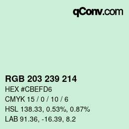 カラーコード: RGB 203 239 214 | qconv.com