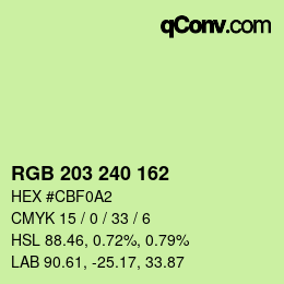 Color code: RGB 203 240 162 | qconv.com