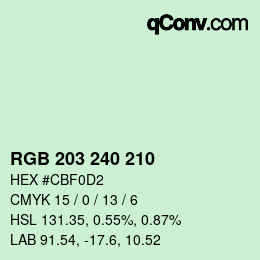 Color code: RGB 203 240 210 | qconv.com