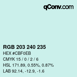 Color code: RGB 203 240 235 | qconv.com