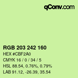Color code: RGB 203 242 160 | qconv.com