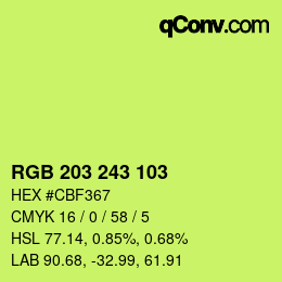 Color code: RGB 203 243 103 | qconv.com