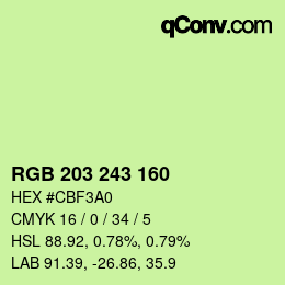 Color code: RGB 203 243 160 | qconv.com