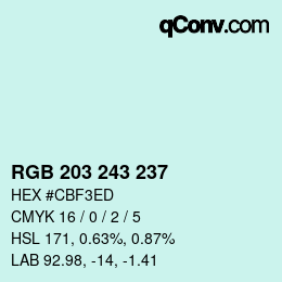 Código de color: RGB 203 243 237 | qconv.com