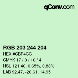 Color code: RGB 203 244 204 | qconv.com