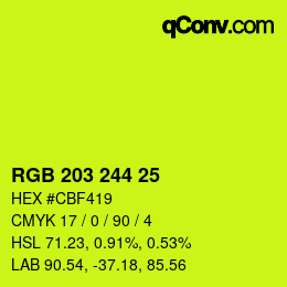 Color code: RGB 203 244 25 | qconv.com