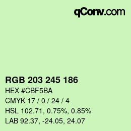 颜色代码: RGB 203 245 186 | qconv.com