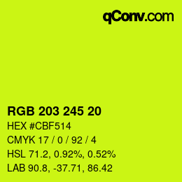 颜色代码: RGB 203 245 20 | qconv.com